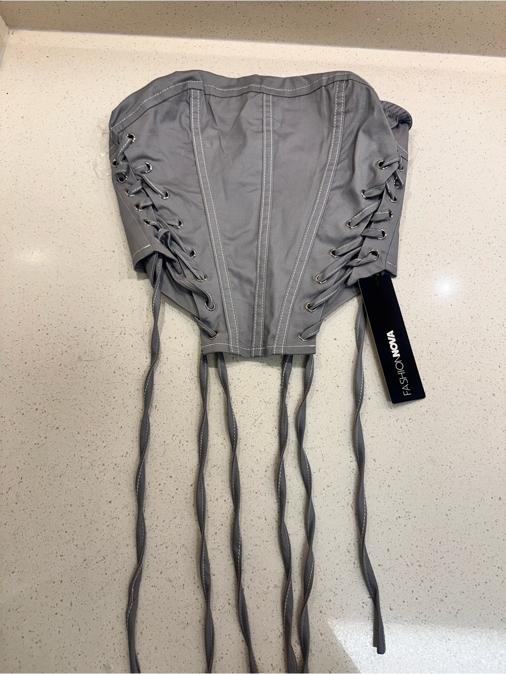 Fashion Nova Light Gray Lace-Up Corset Top